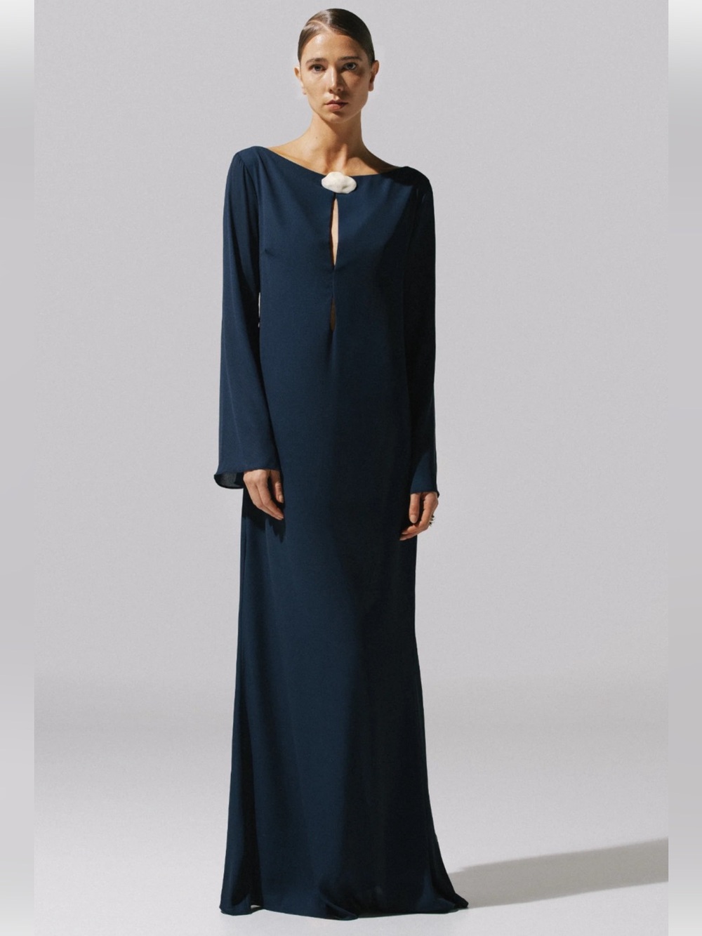 NWT Baobab Collection Amaia Navy Long-Sleeve Dress with Ivory Shell Accent M